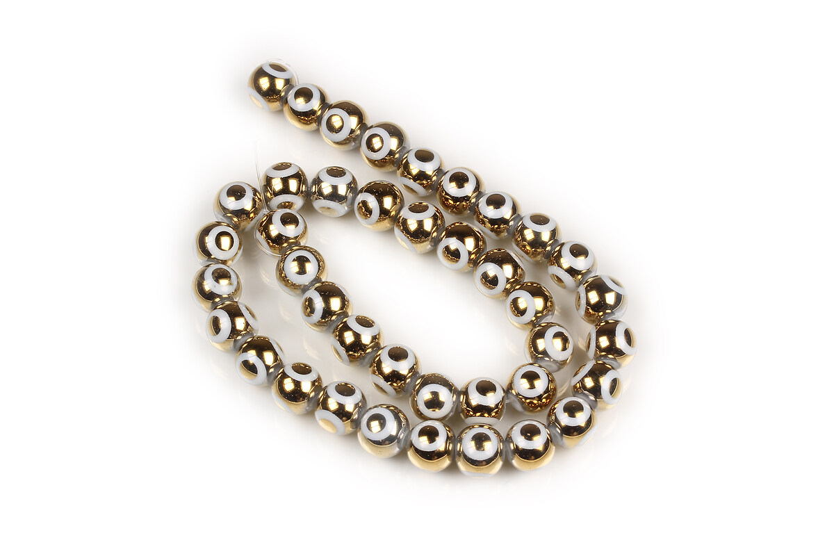 Sirag margele de sticla electroplacate model evil eye sfere 8mm - auriu