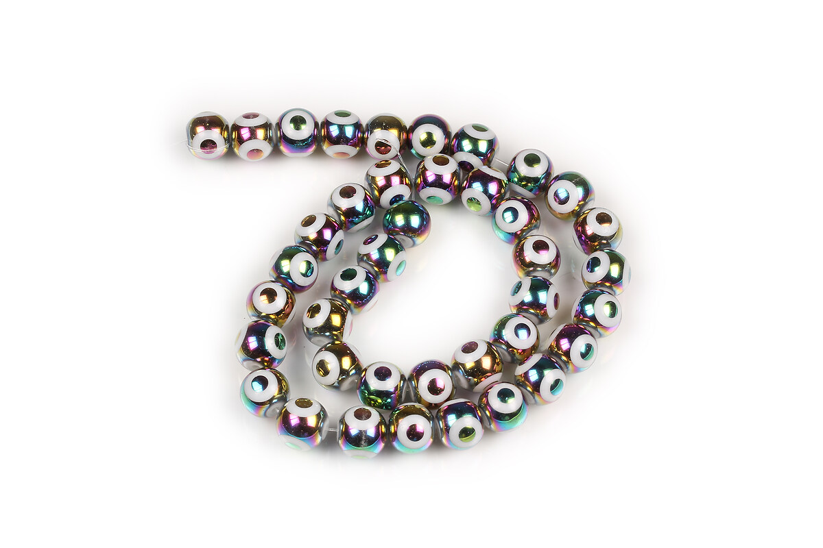 Sirag margele de sticla electroplacate model evil eye sfere 8mm - multicolor