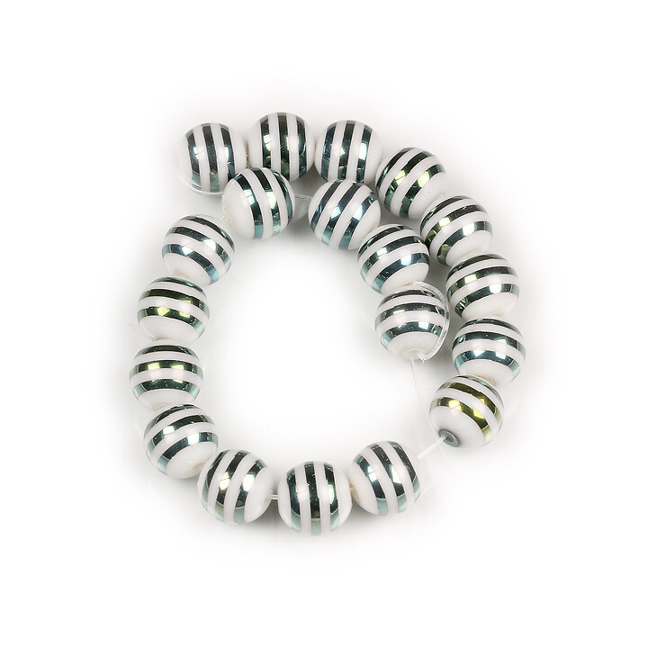 Sirag margele de sticla electroplacate model linii sfere 10mm - alb placat albastru