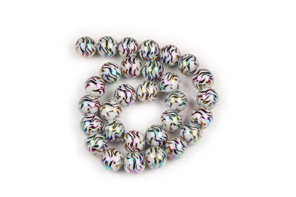 Sirag margele de sticla electroplacate sfere 10mm - alb placat multicolor