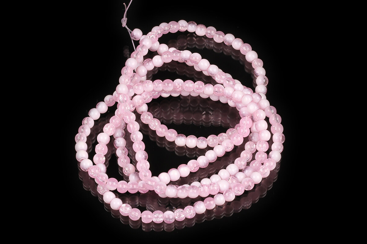 Sirag margele de sticla crackle aprox. 4,5mm - roz