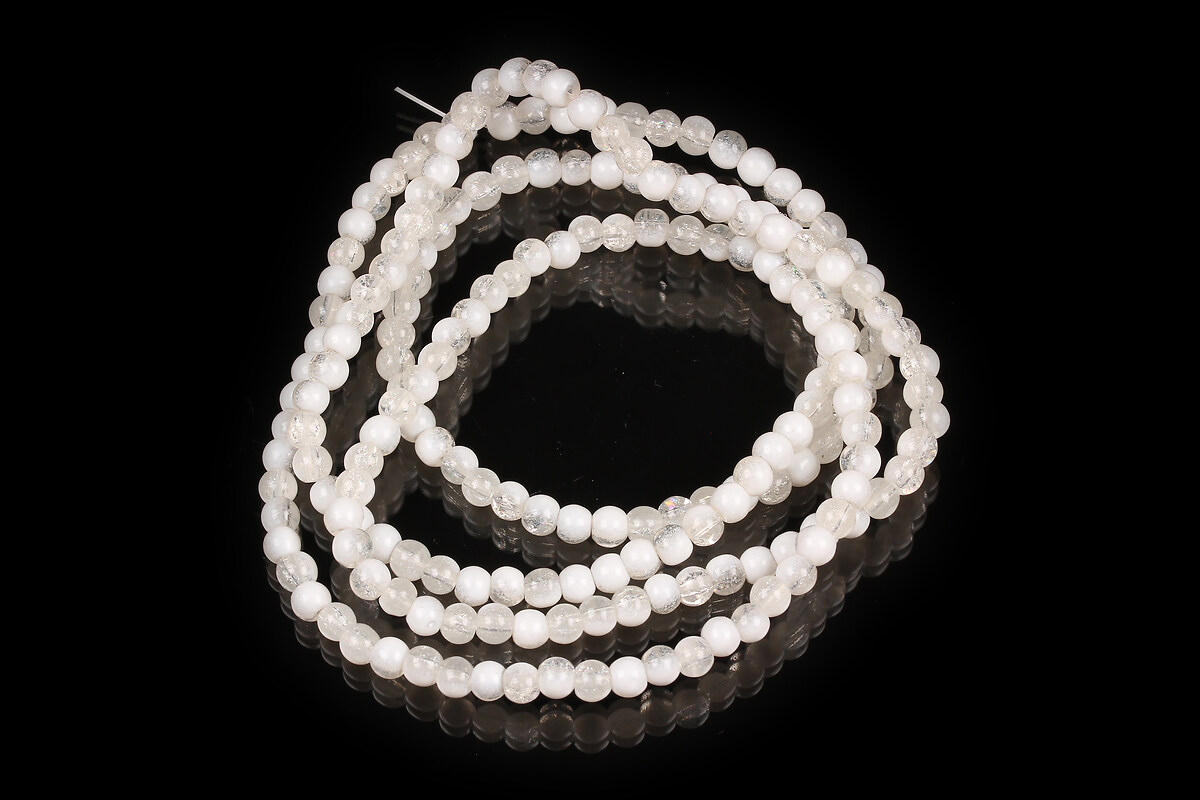 Sirag margele de sticla crackle aprox. 4,5mm - alb