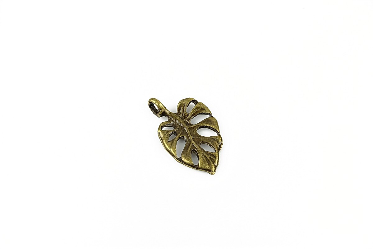 Charm bronz frunza 19x12mm