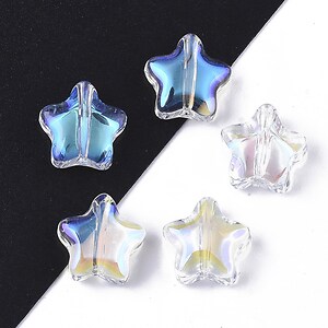 Margele de sticla placate cu efect aureola boreala, stea 8x8mm - alb AB