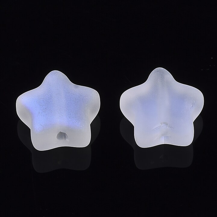Margele de sticla placate cu efect aureola boreala, stea 8x8mm - alb frosted curcubeu