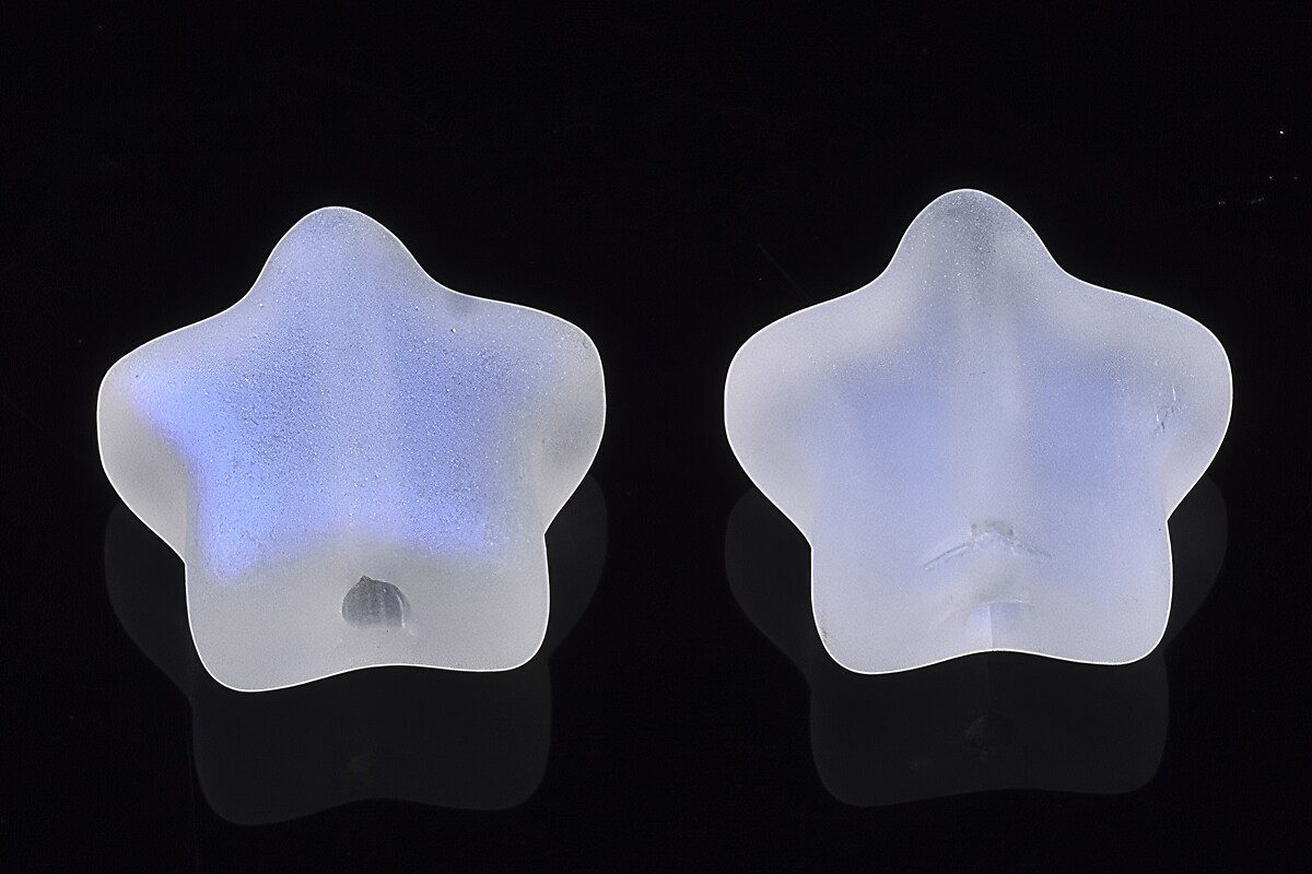 Margele de sticla placate cu efect aureola boreala, stea 8x8mm - alb frosted curcubeu