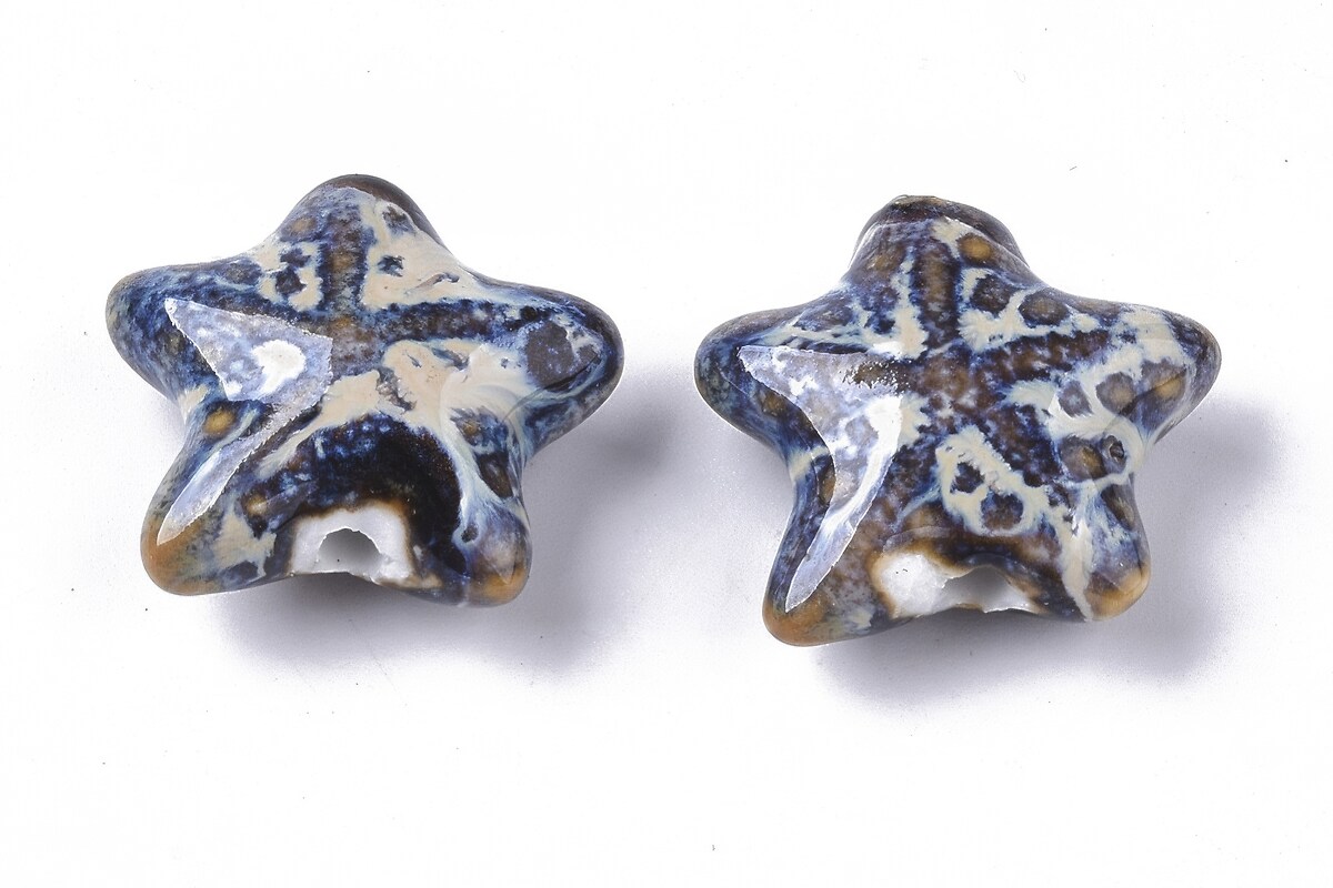 Margele de portelan Antique Glazed stea 20mm cu orificiul mare (2mm) - maro