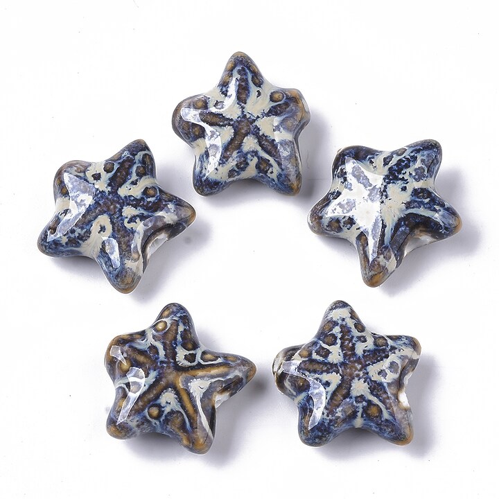 Margele de portelan Antique Glazed stea 20mm cu orificiul mare (2mm) - maro
