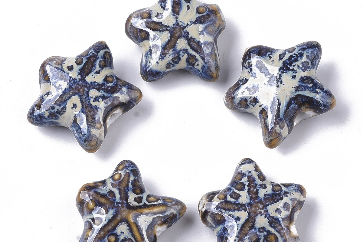 Margele de portelan Antique Glazed stea 20mm cu orificiul mare (2mm) - maro