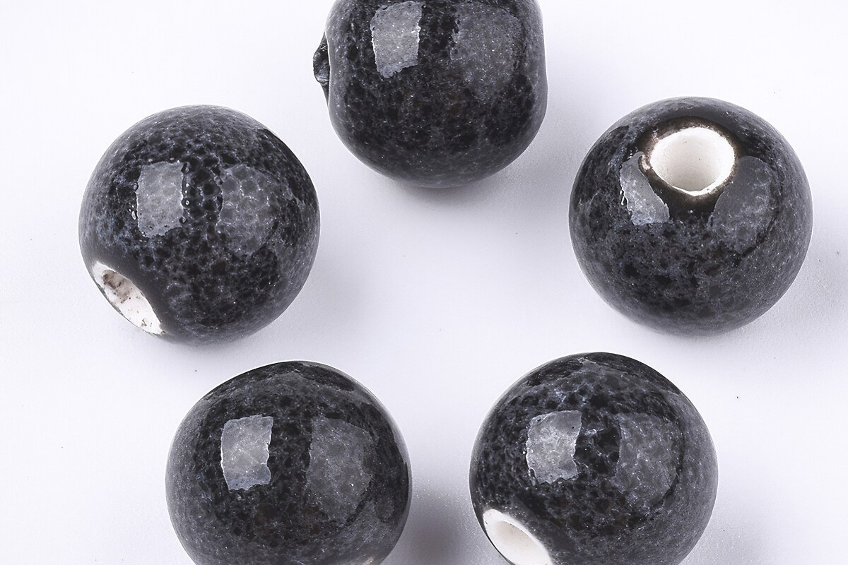 Margele de portelan Antique Glazed sfere 11mm cu orificiul mare (2,5mm) - negru