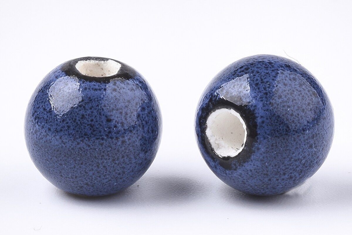 Margele de portelan Antique Glazed sfere 11mm cu orificiul mare (2,5mm) - albastru