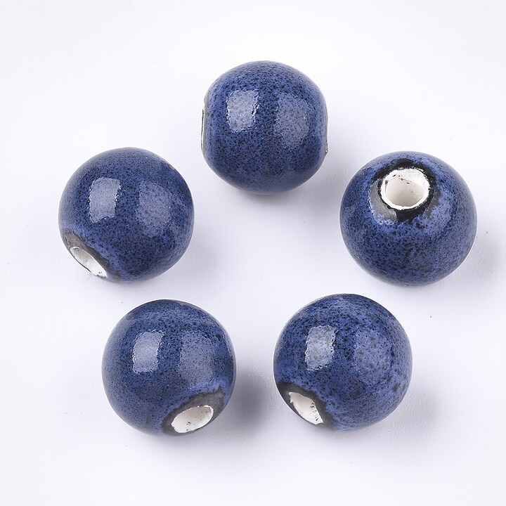 Margele de portelan Antique Glazed sfere 11mm cu orificiul mare (2,5mm) - albastru