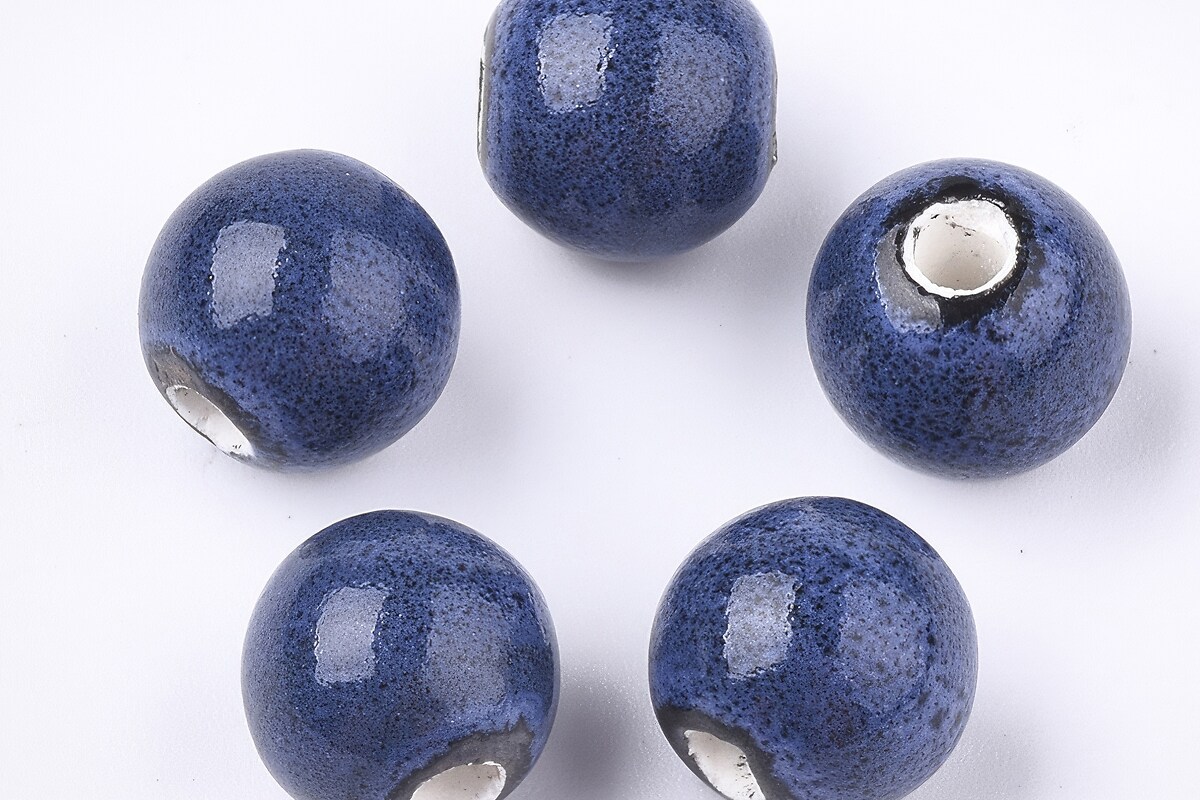Margele de portelan Antique Glazed sfere 11mm cu orificiul mare (2,5mm) - albastru