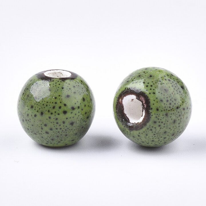 Margele de portelan Antique Glazed sfere 11mm cu orificiul mare (2,5mm) - verde