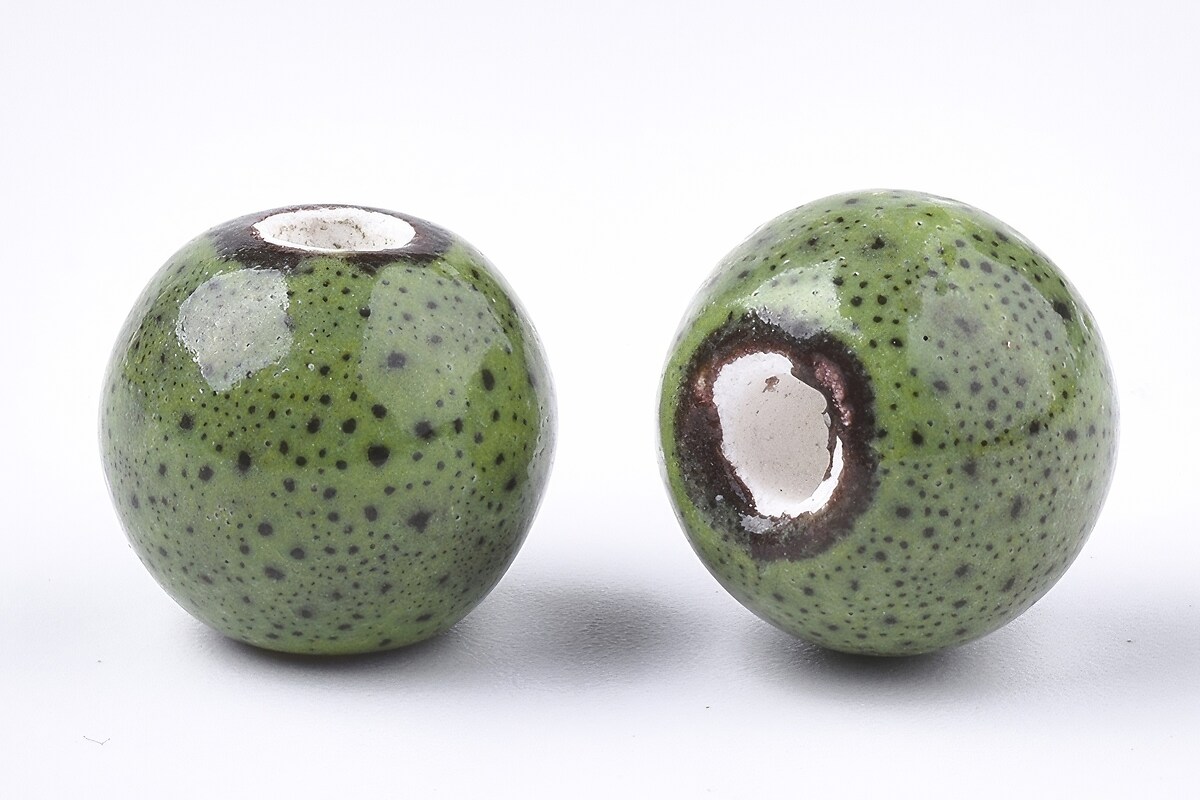 Margele de portelan Antique Glazed sfere 11mm cu orificiul mare (2,5mm) - verde
