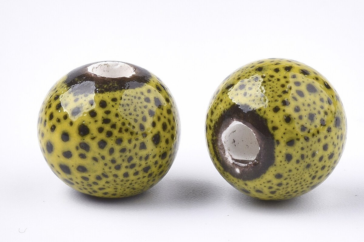 Margele de portelan Antique Glazed sfere 11mm cu orificiul mare (2,5mm) - galben
