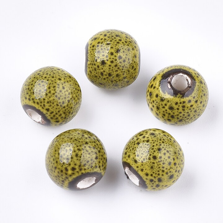 Margele de portelan Antique Glazed sfere 11mm cu orificiul mare (2,5mm) - galben