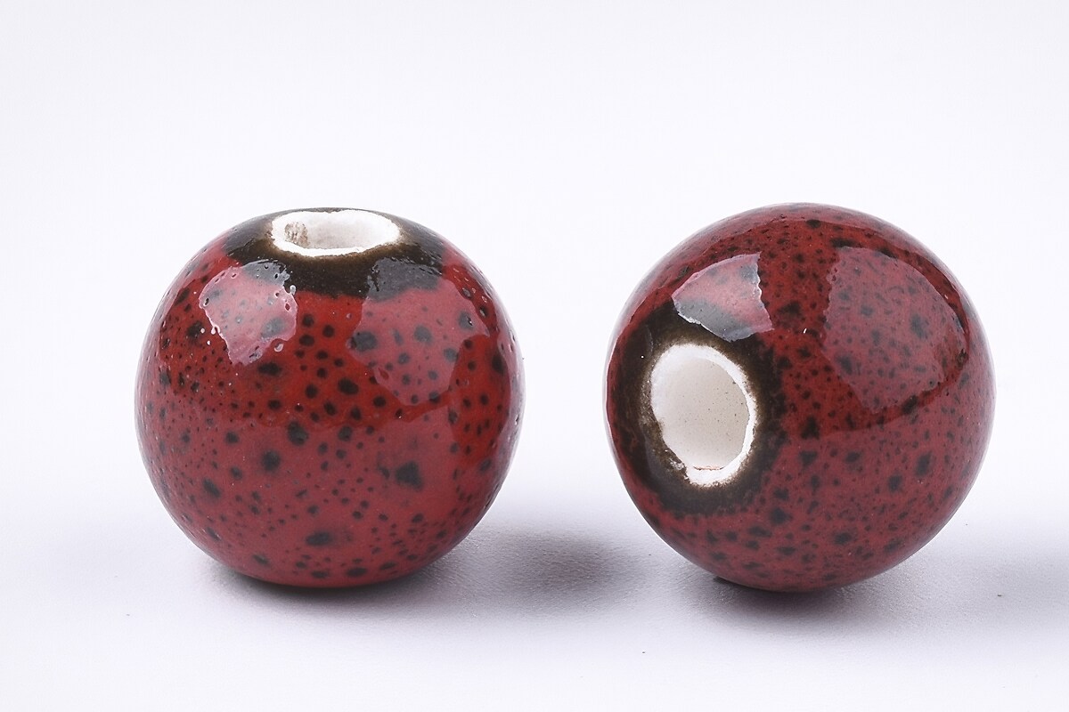 Margele de portelan Antique Glazed sfere 11mm cu orificiul mare (2,5mm) - rosu