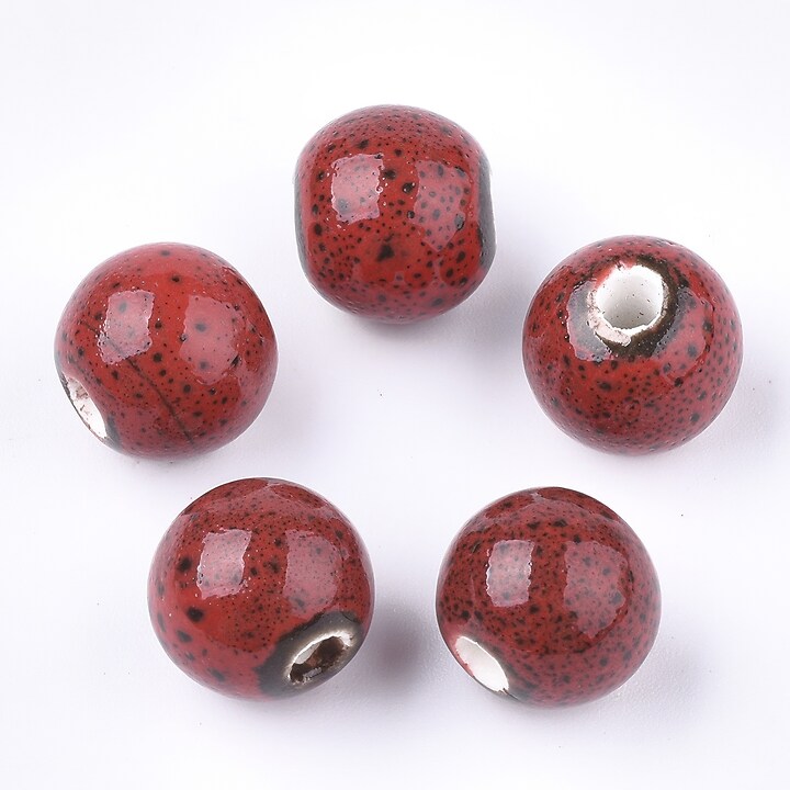 Margele de portelan Antique Glazed sfere 11mm cu orificiul mare (2,5mm) - rosu