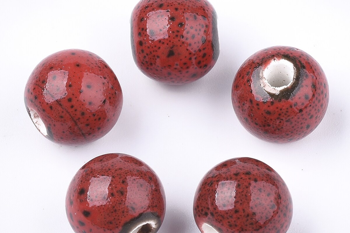 Margele de portelan Antique Glazed sfere 11mm cu orificiul mare (2,5mm) - rosu