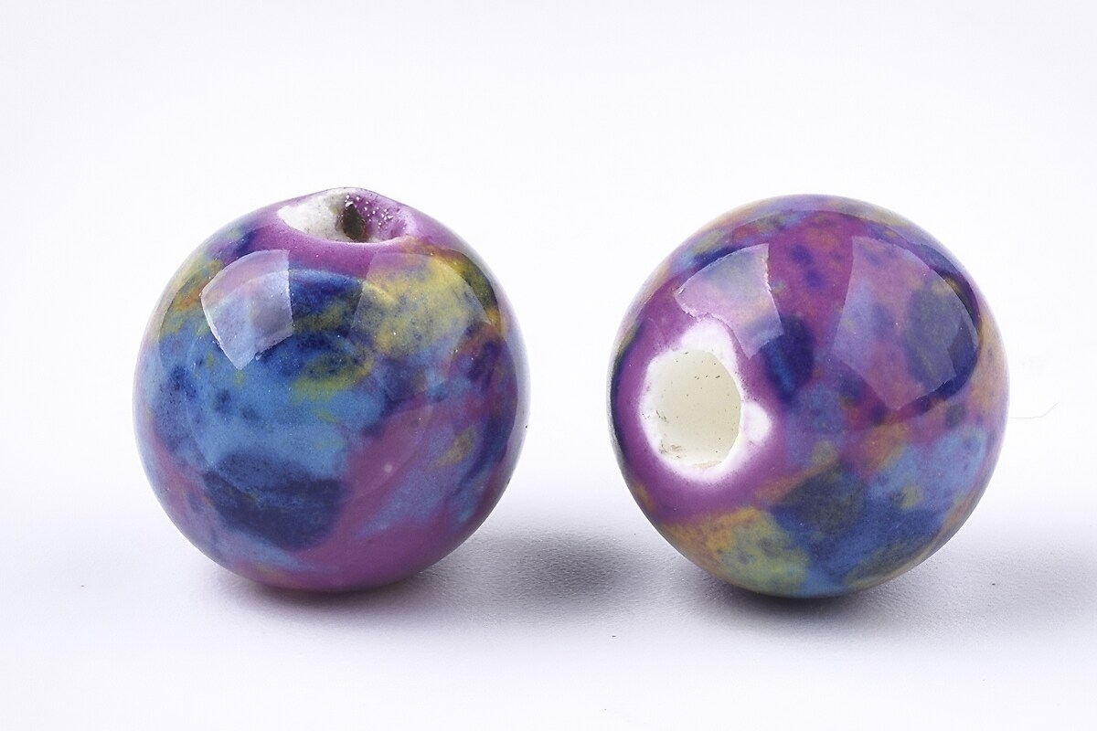Margele de portelan Antique Glazed sfere 10mm cu orificiul mare (2,5mm) - mov