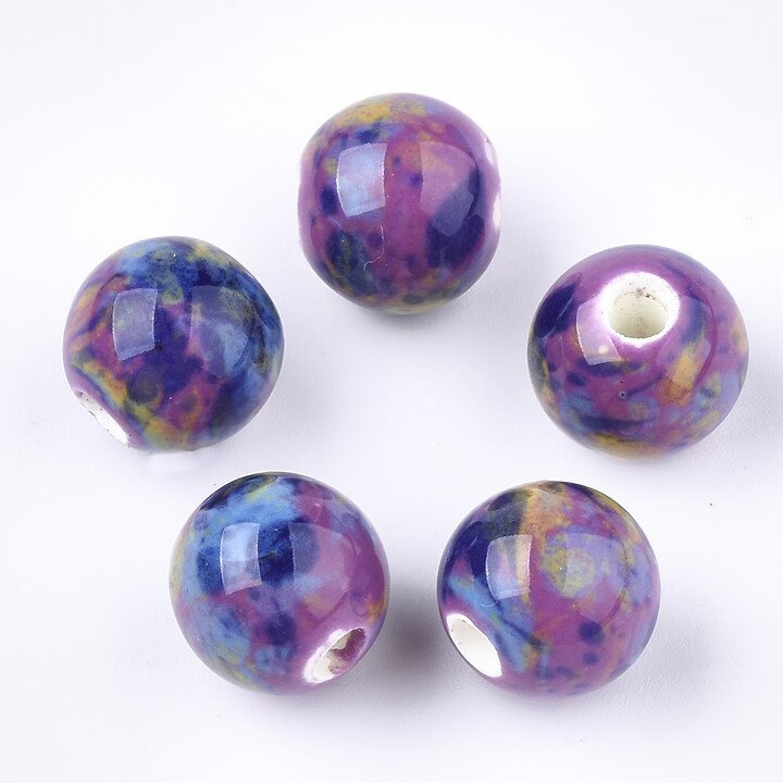 Margele de portelan Antique Glazed sfere 10mm cu orificiul mare (2,5mm) - mov