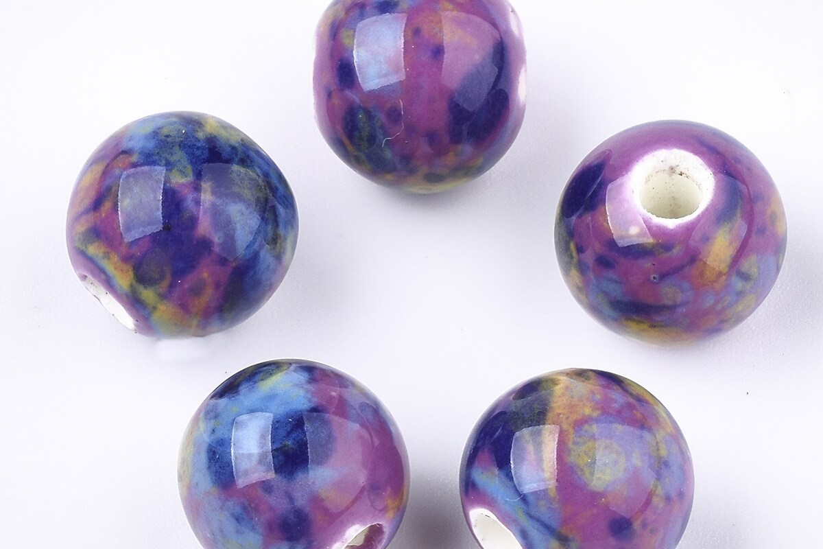 Margele de portelan Antique Glazed sfere 10mm cu orificiul mare (2,5mm) - mov