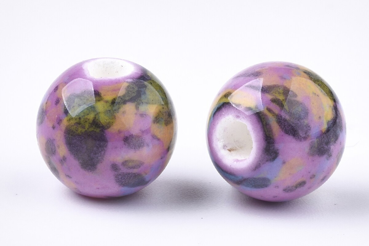 Margele de portelan Antique Glazed sfere 10mm cu orificiul mare (2,5mm) - roz