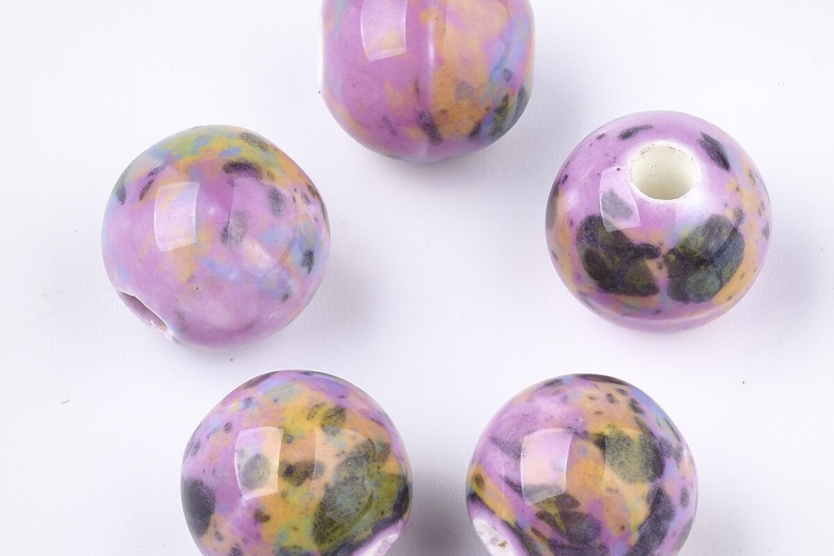 Margele de portelan Antique Glazed sfere 10mm cu orificiul mare (2,5mm) - roz