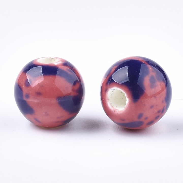Margele de portelan Antique Glazed sfere 10mm cu orificiul mare (2,5mm) - corai