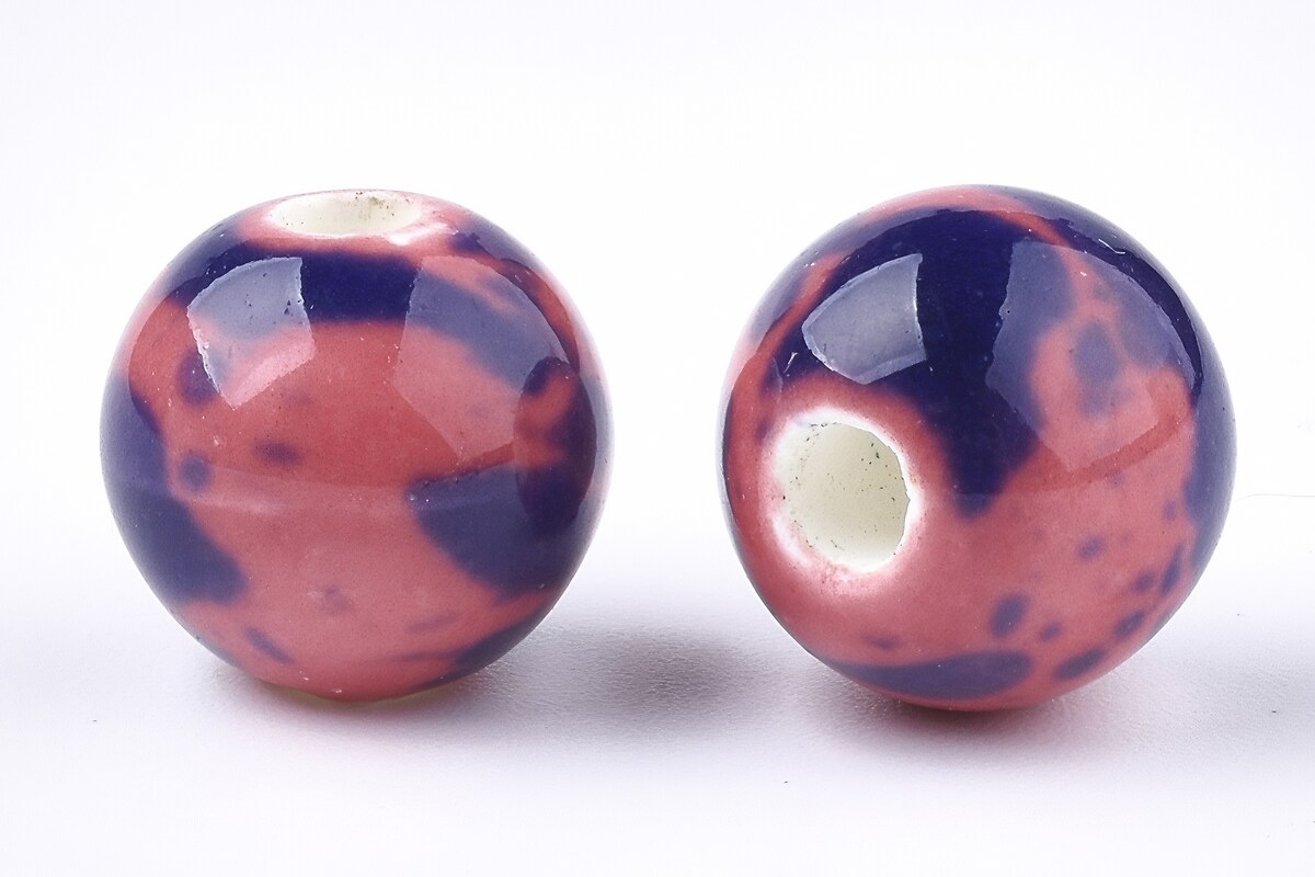 Margele de portelan Antique Glazed sfere 10mm cu orificiul mare (2,5mm) - corai