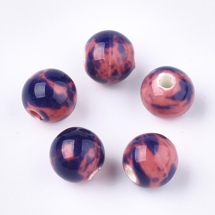 Margele de portelan Antique Glazed sfere 10mm cu orificiul mare (2,5mm) - corai