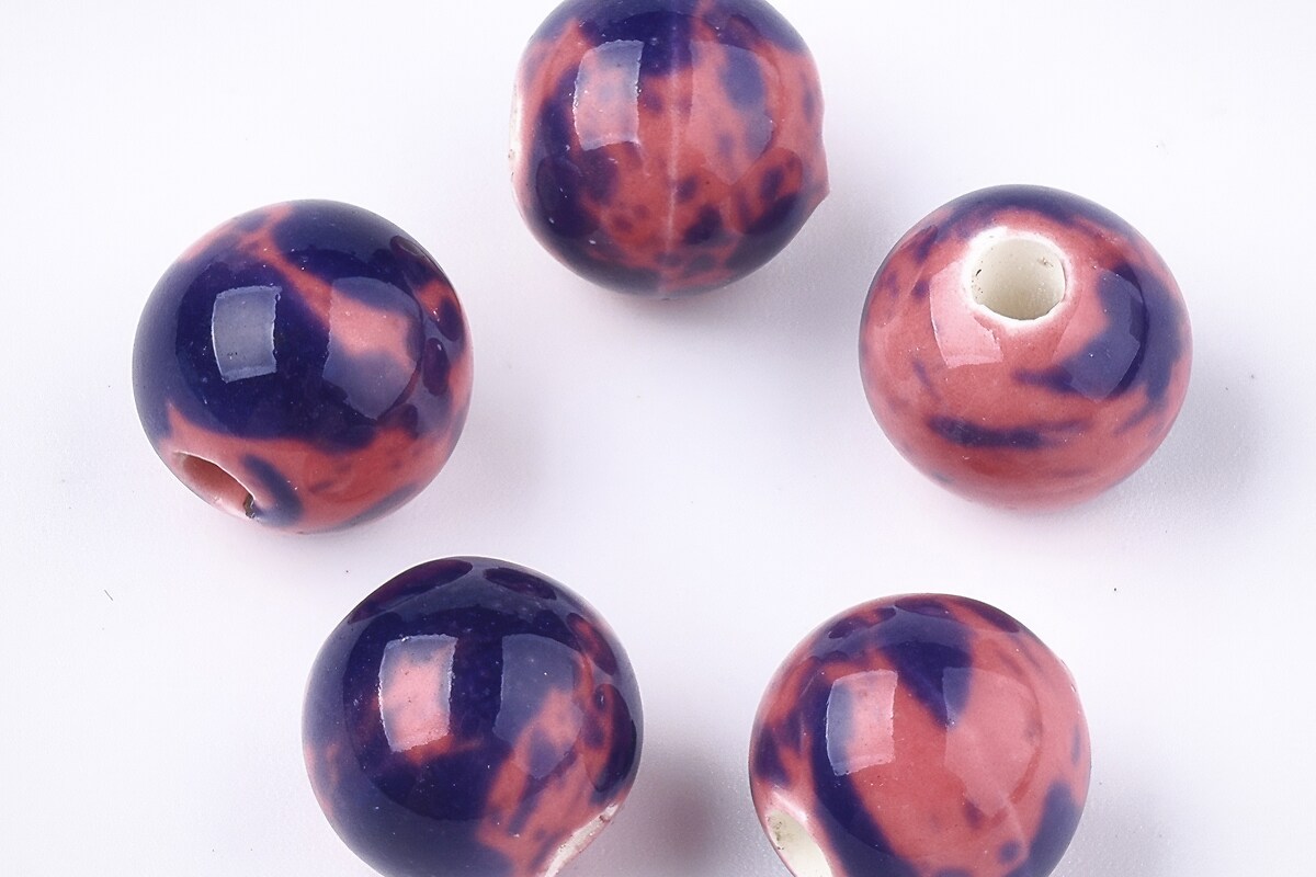 Margele de portelan Antique Glazed sfere 10mm cu orificiul mare (2,5mm) - corai