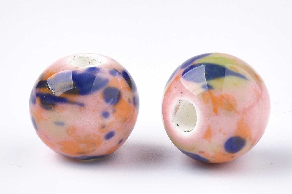 Margele de portelan Antique Glazed sfere 10mm cu orificiul mare (2,5mm) - roz