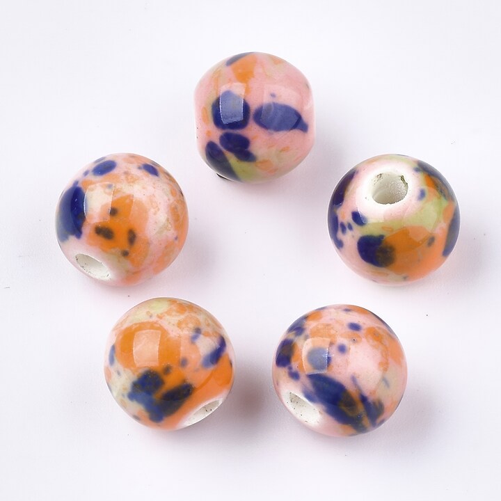 Margele de portelan Antique Glazed sfere 10mm cu orificiul mare (2,5mm) - roz