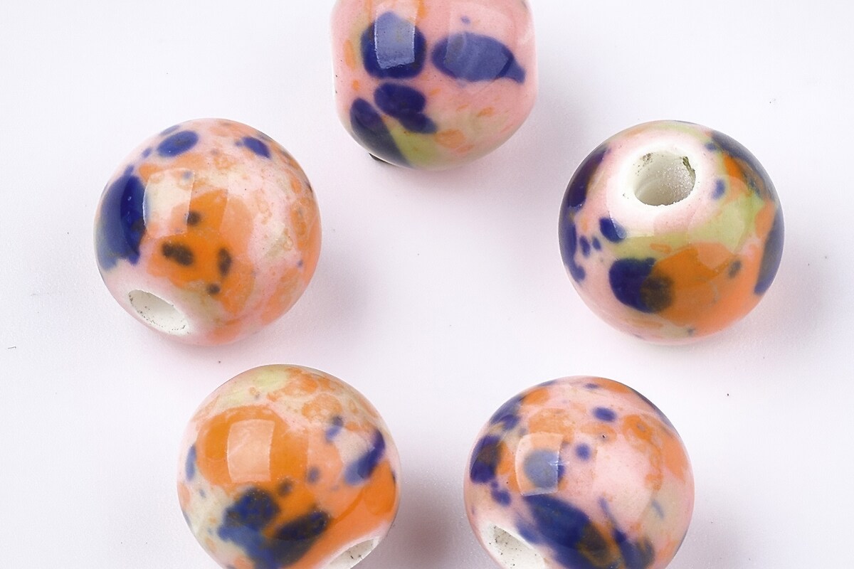 Margele de portelan Antique Glazed sfere 10mm cu orificiul mare (2,5mm) - roz