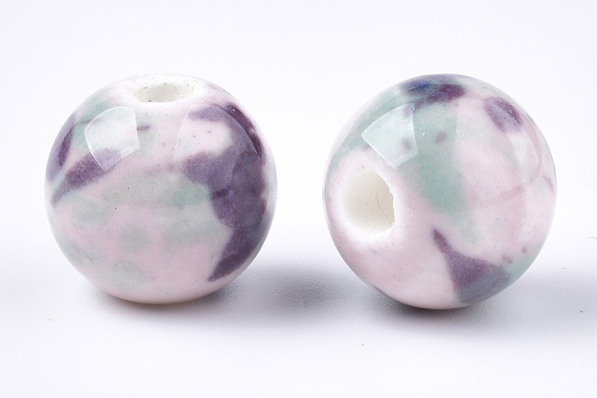 Margele de portelan Antique Glazed sfere 10mm cu orificiul mare (2,5mm) - lila