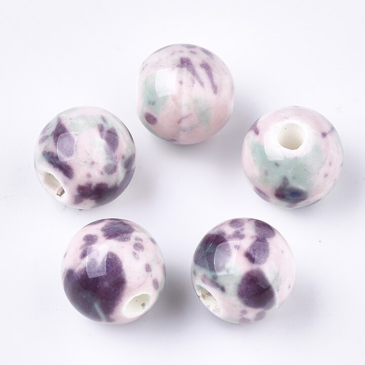Margele de portelan Antique Glazed sfere 10mm cu orificiul mare (2,5mm) - lila