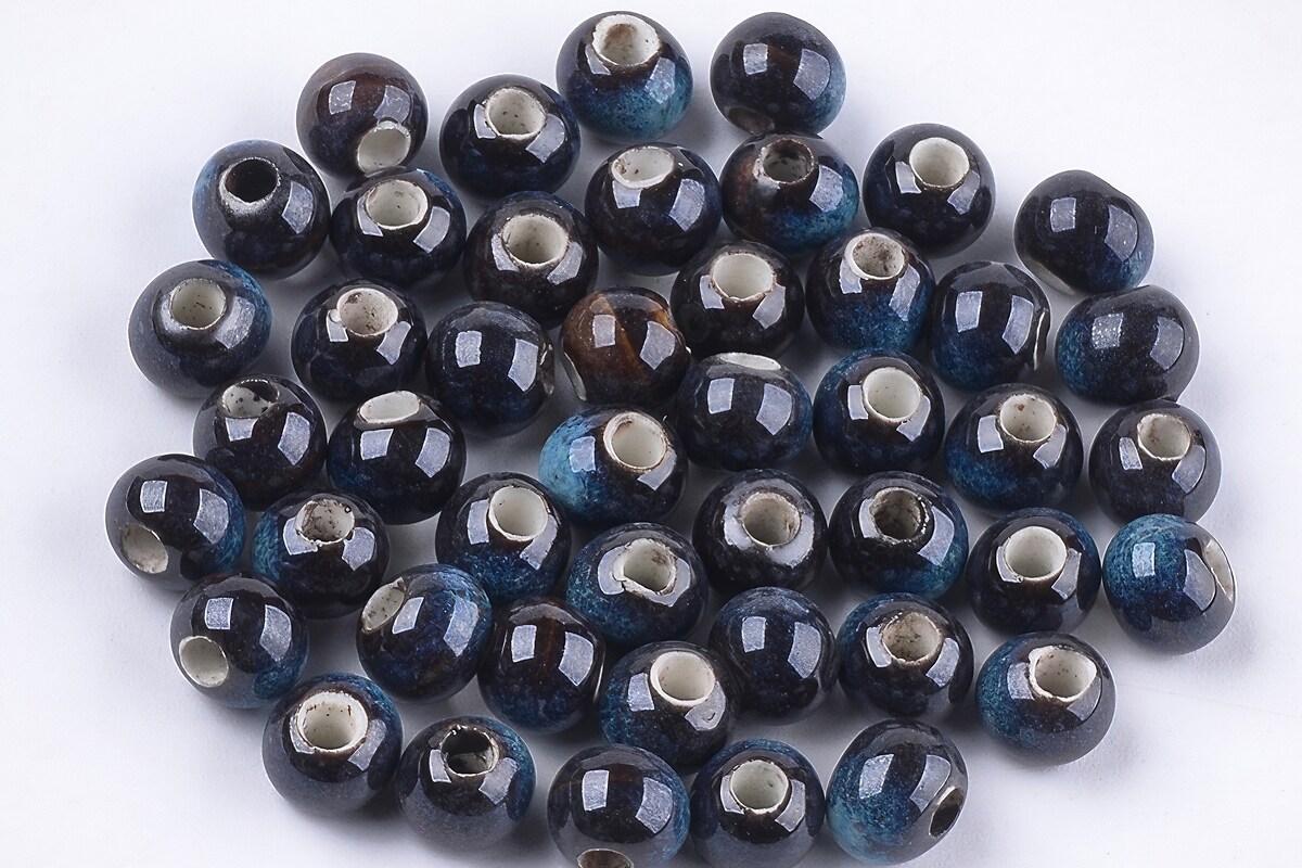 Margele de portelan Antique Glazed sfere 6mm cu orificiul mare (2mm) - albastru