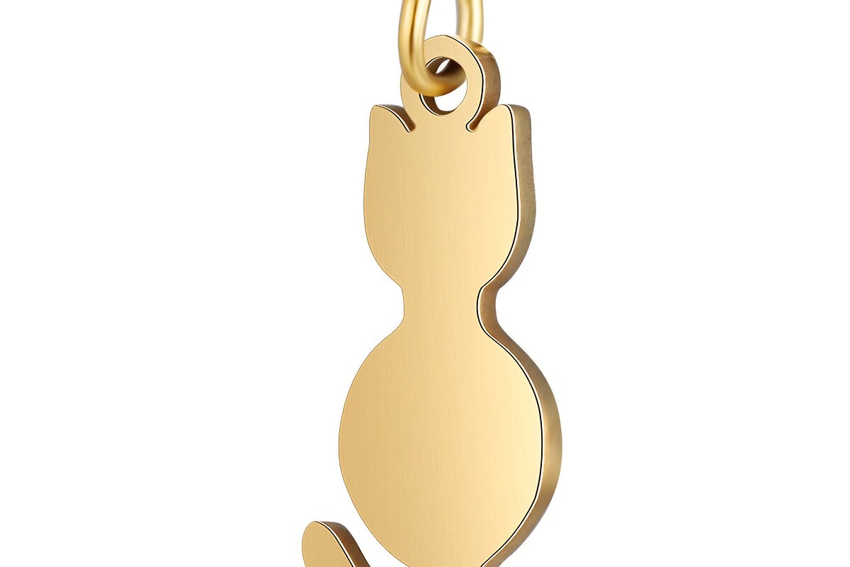 Charm otel inoxidabil 201, auriu, pisica 17,5x7,5mm
