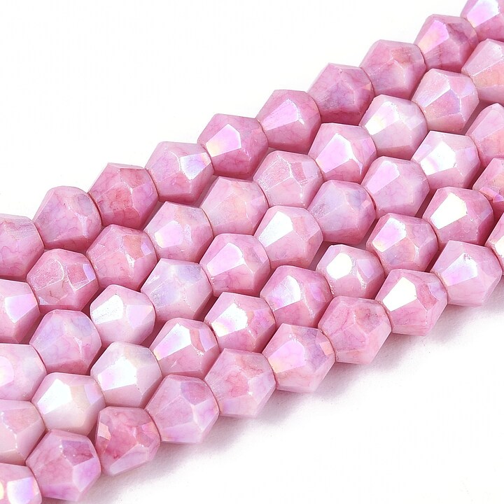Margele cristal biconic electroplacat 4x4,2mm (sirag) - roz perlat crackle placat AB
