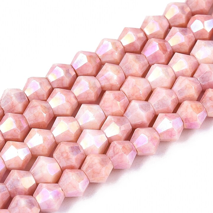 Margele cristal biconic electroplacat 4x4,2mm (sirag) - roz somon crackle placat AB