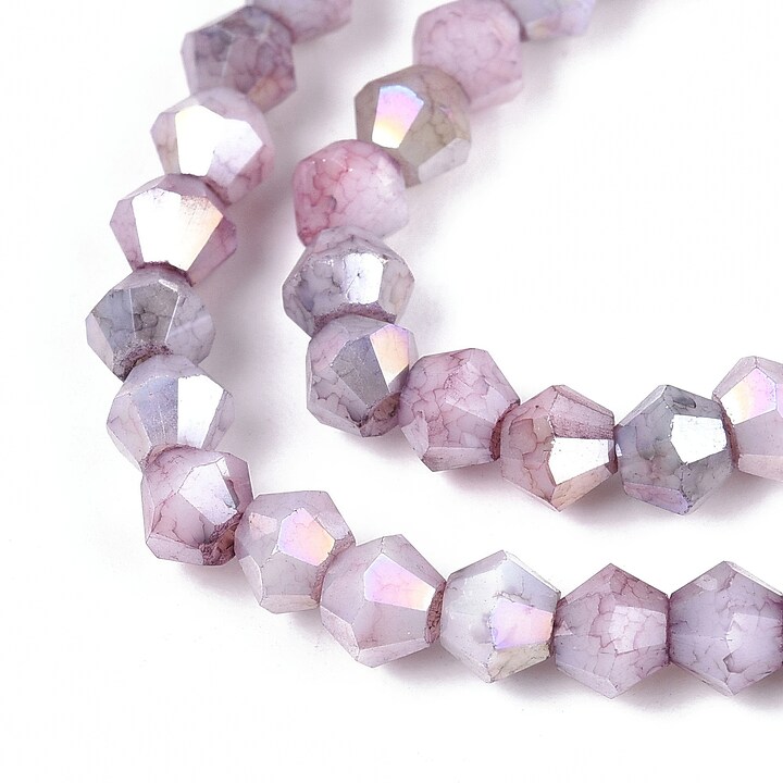 Margele cristal biconic electroplacat 4,2-4,9-3,9mm (sirag) - gri liliac crackle placat AB