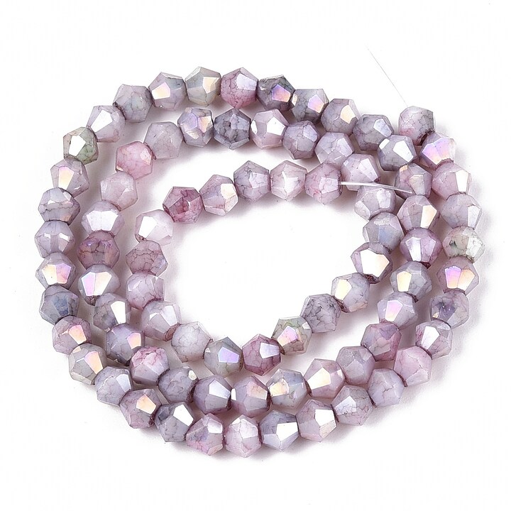 Margele cristal biconic electroplacat 4,2-4,9-3,9mm (sirag) - gri liliac crackle placat AB