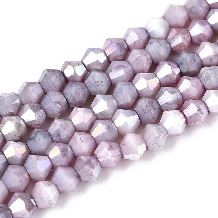 Margele cristal biconic electroplacat 4,2-4,9-3,9mm (sirag) - gri liliac crackle placat AB