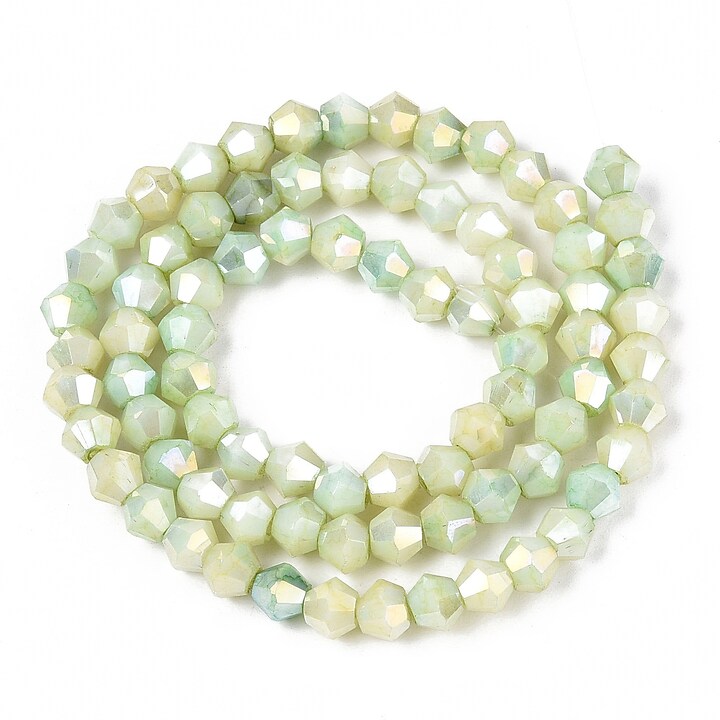 Margele cristal biconic electroplacat 4,2-4,9-3,9mm (sirag) - verde pal crackle placat AB