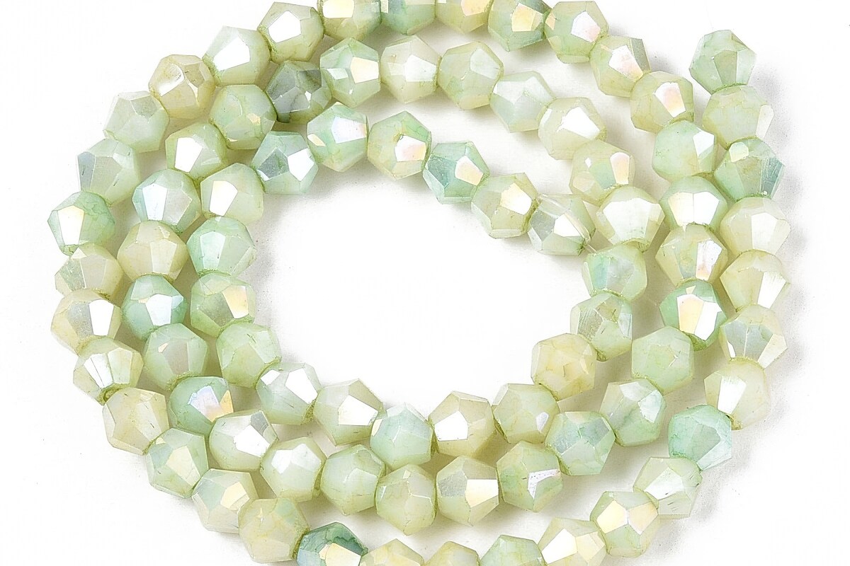 Margele cristal biconic electroplacat 4,2-4,9-3,9mm (sirag) - verde pal crackle placat AB