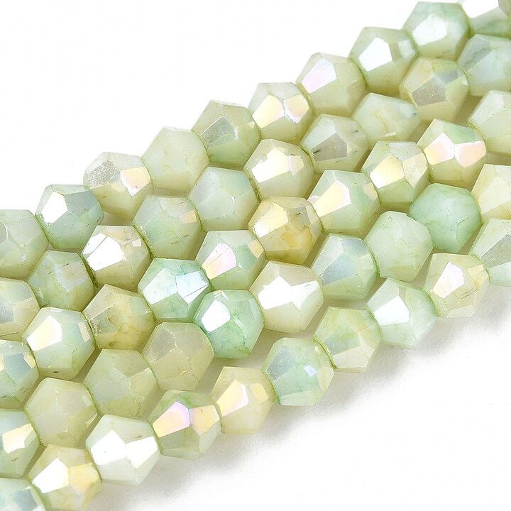 Margele cristal biconic electroplacat 4,2-4,9-3,9mm (sirag) - verde pal crackle placat AB