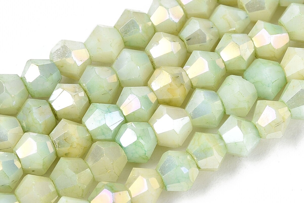 Margele cristal biconic electroplacat 4,2-4,9-3,9mm (sirag) - verde pal crackle placat AB