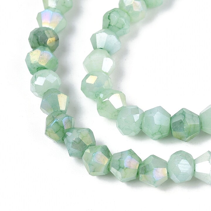 Margele cristal biconic electroplacat 4,2-4,9-3,9mm (sirag) - verde Aquamarine crackle placat AB